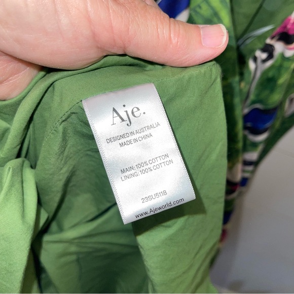 Aje Zorina Native Gumnut Green Floral Tie Midi Dress Womens Size 8 - Picture 10 of 15